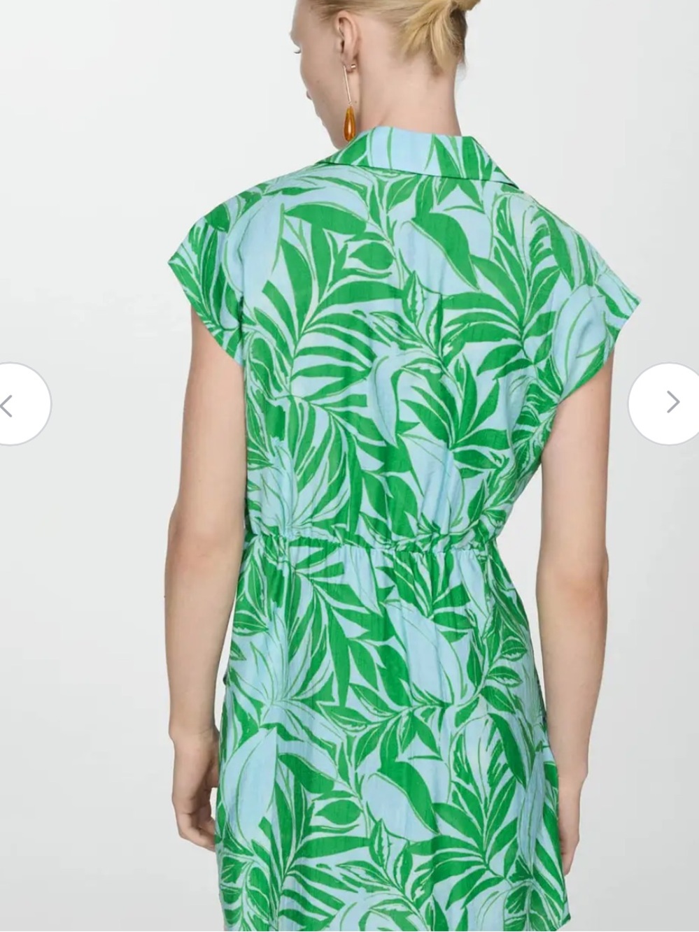 Mango Green & Light Blue Tropical Leaf Dress SzS - Picture 3 of 7